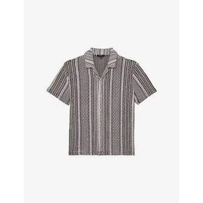 Reiss Mens Dark Brown Aetos Striped Crochet Shirt In Gray
