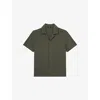 Reiss Mens Dark Green Ando Cuban-collar Short-sleeve Stretch-woven Shirt In Green