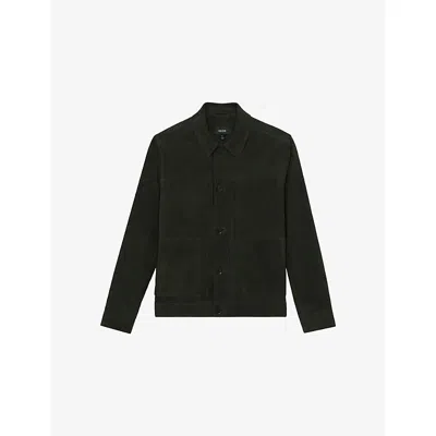 Reiss Mens Dark Green Devonshire Patch-pocket Suede Jacket Xl