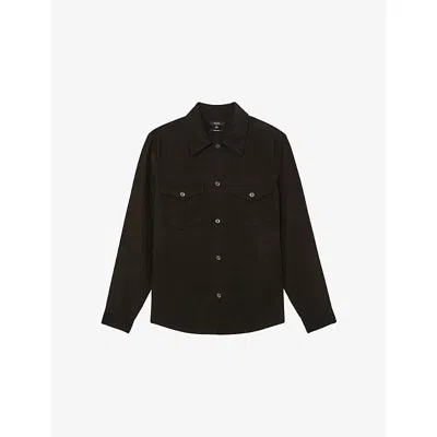 Reiss Mens Dark Green Kai Patch-pocket Cotton-corduroy Overshirt In Brown