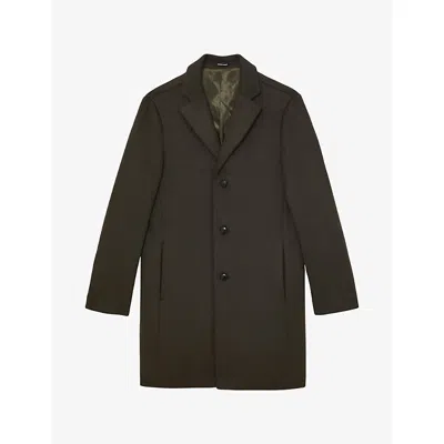 REISS MENS DARK KHAKI GREEN GABLE SINGLE-BREASTED WOOL-BLEND OVERCOAT