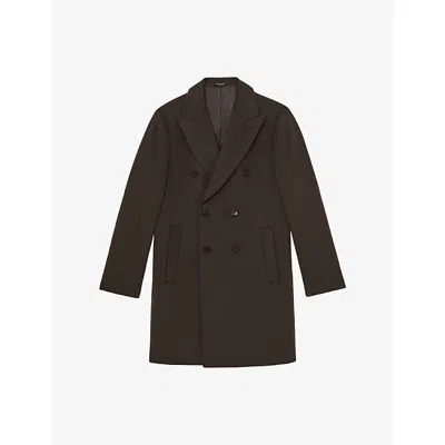 Reiss Mens Timpano Double-breasted Wool-blend Overcoat Dark Khaki Green Xl In Brown