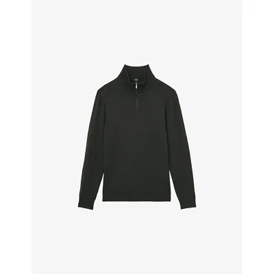 Reiss Mens Dark Military Green Blackhall Half-zip Merino Wool Jumper In Gray