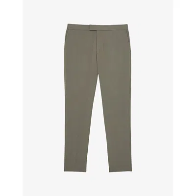Reiss Mens Dark Sage Green Found Pressed-crease Straight-leg Stretch-woven Trousers In Gray