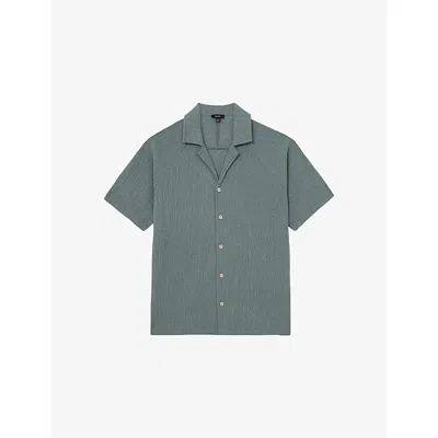 Reiss Mens Dark Sage Knox Crinkled Woven Shirt In White