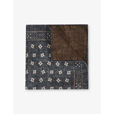 Reiss Mens Denim Blue Melange Franco Abstract-pattern Silk Pocket Squar