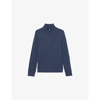 Reiss Mens Denim Jaspe Blackhall Half-zip Long-sleeve Merino-wool Jumper Xl In Blue