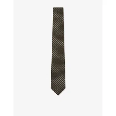 Reiss Mens Diamond-print Silk Tie Khaki Green