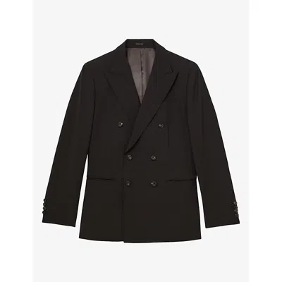 Reiss Mens Dream Tailored Wool-blend Double-breasted Blazer Chocolate Brown In Black