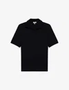 Reiss Duchie Johnny Collar Short Sleeve Wool Polo Sweater In Navy