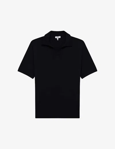 REISS MENS NAVY DUCHIE OPEN-COLLAR SHORT-SLEEVE WOOL POLO,65021218