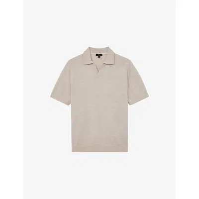 Reiss Mens Duchie Short-sleeved Wool Polo Shirt Stone Mouline Xl