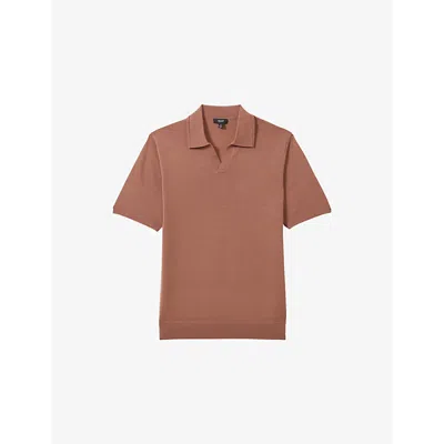 REISS MENS DUSTY BLUSH PINK DUCHIE OPEN-COLLAR WOOL POLO SHIRT XS