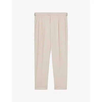 Reiss Mens Ecru Elite Turn-up Tapered Stretch-woven Trousers