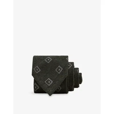 Reiss Mens Fazio Diamond-medallion Wool-silk Tie Forest Green