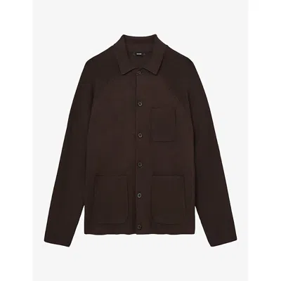 Reiss Mens Fitzwilliam Button-through Knitted Cardigan Chocolate Brown Xs