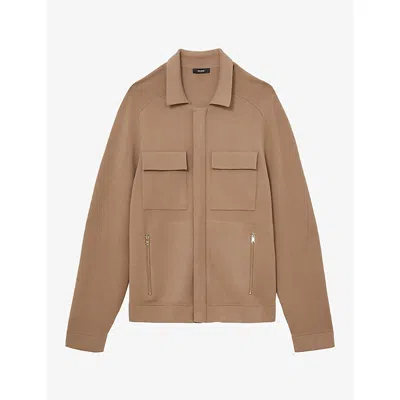 Reiss Mens Fleetwood Double-pocket Knitted Jacket Camel Brown