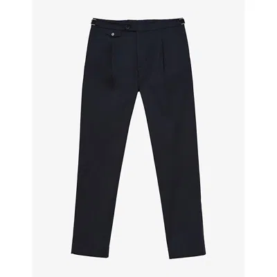 Reiss Mens Float Tailored-fit Side-adjuster Cotton-blend Trousers Navy In Blue