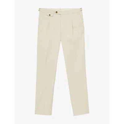 Reiss Mens Float Tailored-fit Side-adjuster Cotton-blend Trousers Stone In Neutral