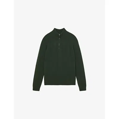 Reiss Forest Green Wool And Cashmere Half-zip Jumper