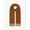 Reiss Mens Fringed-trim Wool And Cashmere-blend Scarf Tobacco