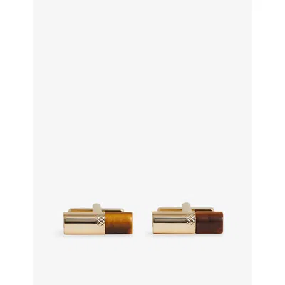 Reiss Mens Gold Tortoiseshell Dexter Barrel Metal Cufflinks