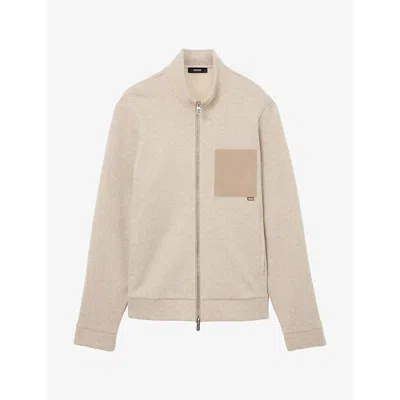 Reiss Mens Gray Herringbone Woven Jacket Oatmeal Melange Xxl In Neutral
