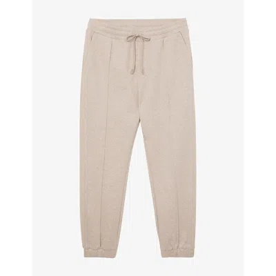 Reiss Mens Gray Herringbone Woven Jogging Bottoms Oatmeal Melange Xxl In Neutral