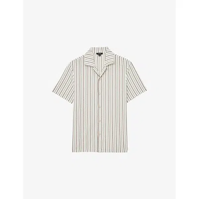 Reiss Mens  Percy Cuban-collar Stretch Cotton-blend Shirt In Neutral