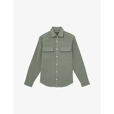 Reiss Mens Green Camber Chest-pocket Cotton Overshirt
