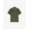 Reiss Mens Green Eden Cuban-collar Short-sleeve Towelling Shirt