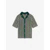 Reiss Mens Green Textured-knit Camp-collar Cotton-blend Shirt Xs In Green