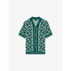 Reiss Mens Edmonds Geometric-pattern Towelling Shirt Green White