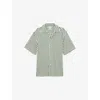 Reiss Mens Green White Trig Cuban-collar Striped Cotton-blend Shirt Xl In Green