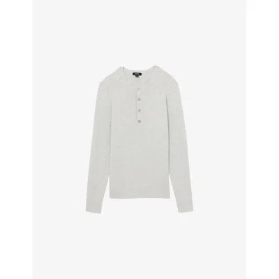Reiss Mens Ashwell Henley Collar Woven Top Grey