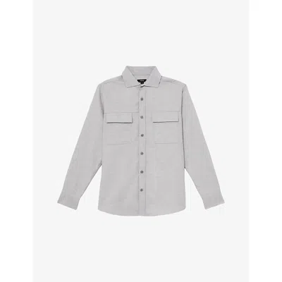 Reiss Mens Grey Chamber Double-pocket Brushed Stretch-woven Overshirt In Gray