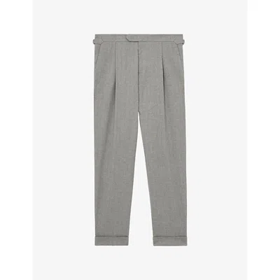 Reiss Mens Grey Complex Side-adjuster Tapered-leg Woven Trousers In Gray