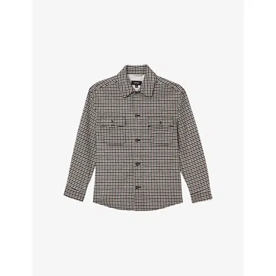 REISS MENS GREY LIAM HOUNDSTOOTH WOOL-BLEND OVERSHIRT