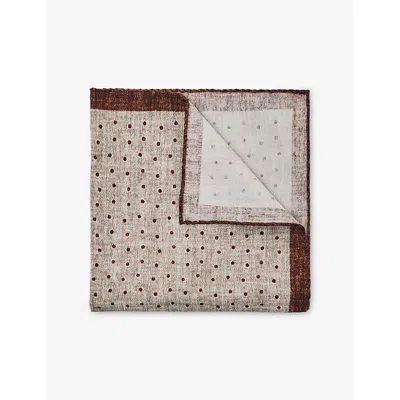 Reiss Mens Grey Melange Lucio Polka-dot Cotton And Wool-blend Pocket Squar In Brown