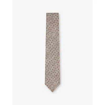 Reiss Mens Grey Melange Pio Polka-dot Cotton-blend T In Gray