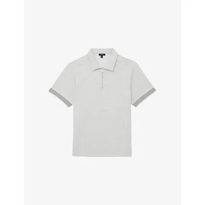 Reiss Mens Grey Melange Ss Half Zip Tape Insert Polo In Gray