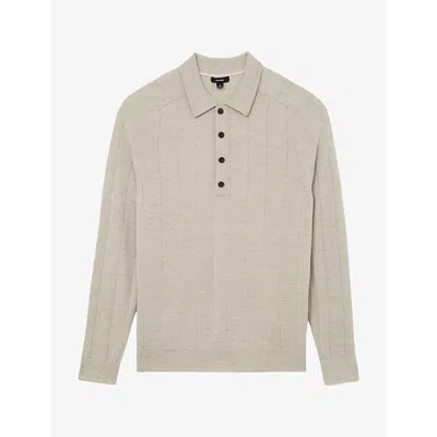 Reiss Mens Greyson Long-sleeved Wool Polo Jumper Stone Mouline