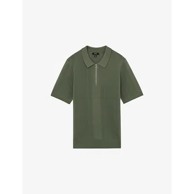 Reiss Mens Herb Green Bart Half-zip Stretch-knit Polo Shirt Xl