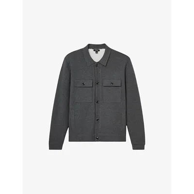 Reiss Mens Heritage Fleece-lined Woven Jacket Mid Grey Melange