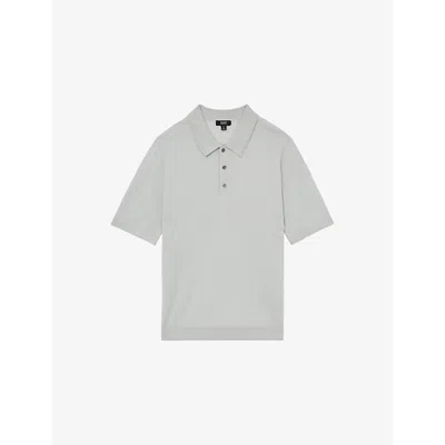 Reiss Mens Manor Short-sleeve Merino Wool Polo Shirt Iced Blue Xs