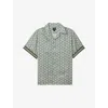 Reiss Men's Cream & Green Print Cuff-detail Cuban Collar Shirt In Ivory/sage