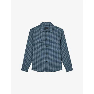 Reiss Mens Indigo Sever Checked Cotton And Linen Shirt In Brown
