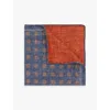 Reiss Mens  Lerici Geometric-pattern Silk Pocket Squar In Indigo/rust