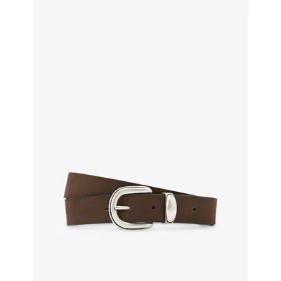 Reiss Mens Jonny Western Suede Belt Chocolate Brown