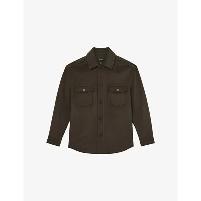 REISS MENS KHAKI GREEN LIAM PATCH-POCKET WOOL-BLEND OVERSHIRT XL